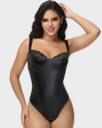 Shapshe® Leather Lace Balconette Thong Bodysuit Shapewear