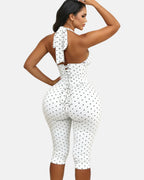 Hourglass Figure Body Shaper Waist Cincher Polka Dot Capri Jumpsuit Two-Piece Set