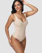 Shapshe® Seamless V Neck Tummy Control Thong Bodysuit