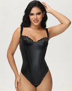 Shapshe® Leather Lace Balconette Thong Bodysuit Shapewear