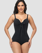 Shapshe® V Neck Shaping Swimsuit with Zipper and Bow
