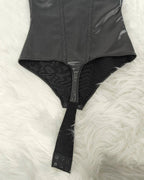 Shapshe® Leather Lace Balconette Thong Bodysuit Shapewear