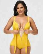 Shapshe® V Neck Shaping Swimsuit with Zipper and Bow