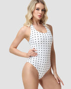 Polka dot halter neck bodycon one-piece swimsuit with straps
