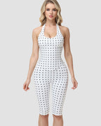 Hourglass Figure Body Shaper Waist Cincher Polka Dot Capri Jumpsuit Two-Piece Set