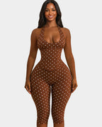 Hourglass Figure Body Shaper Waist Cincher Polka Dot Capri Jumpsuit Two-Piece Set