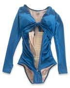 Shaping Swimsuit V Neck Tummy Control with Zippe Long Sleeve