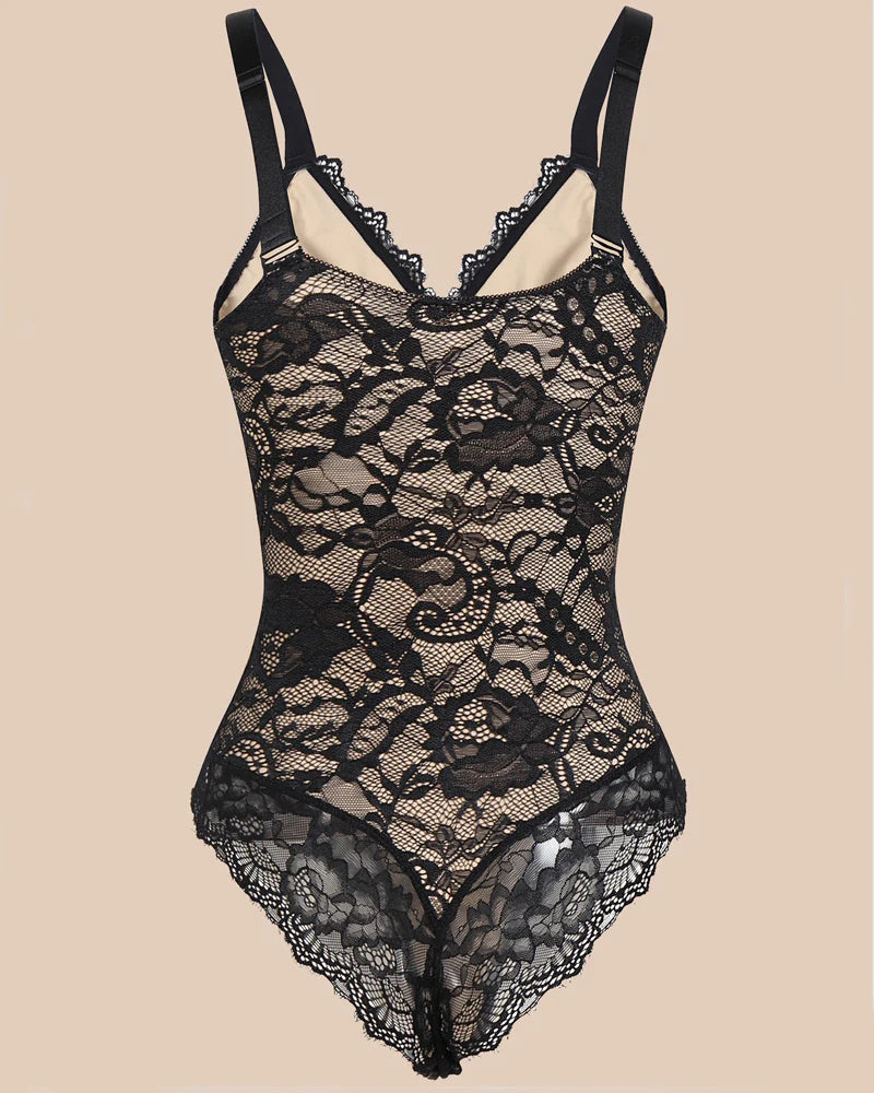 Sexy One Piece Deep V Neck Backless Lace Thong Shapewear Bodysuit