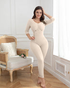 Shapshe® Full Body 3/4 Sleeve Front-Zip Shapewear Bodysuit