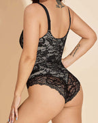 Sexy One Piece Deep V Neck Backless Lace Thong Shapewear Bodysuit