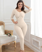Shapshe® Full Body 3/4 Sleeve Front-Zip Shapewear Bodysuit